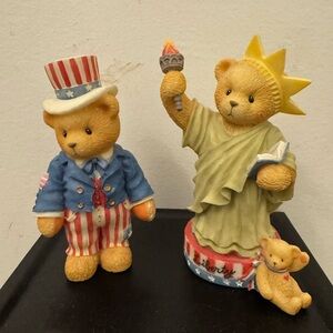 Cherished Teddies Patriotic Bear Figurine Set - Sam and Libby